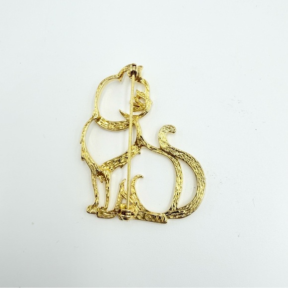 JJ Cat Gold Tone Outline Cutout Rhinestone Collar Brooch - Picture 6 of 8